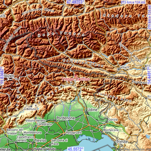 Topographic map of Treppo Carnico