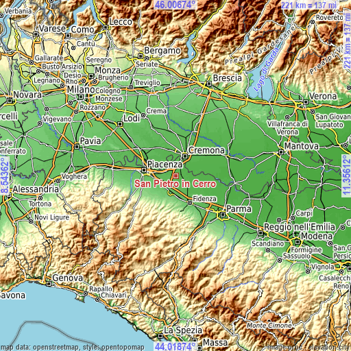 Topographic map of San Pietro in Cerro