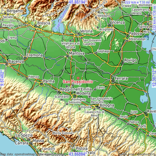 Topographic map of San Possidonio