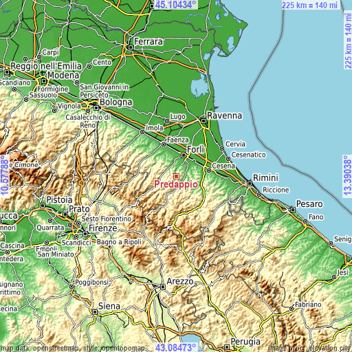 Topographic map of Predappio