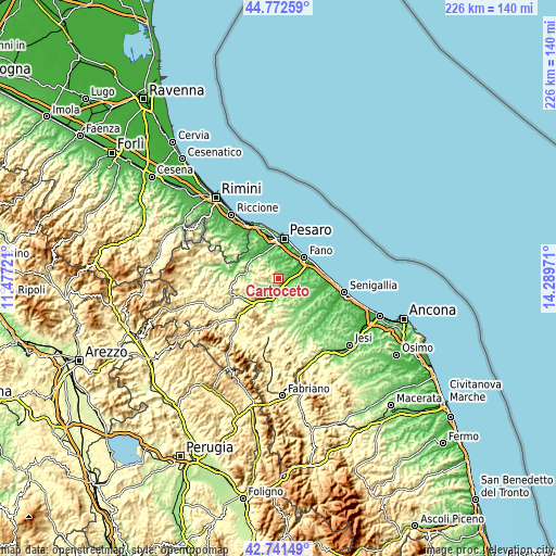 Topographic map of Cartoceto