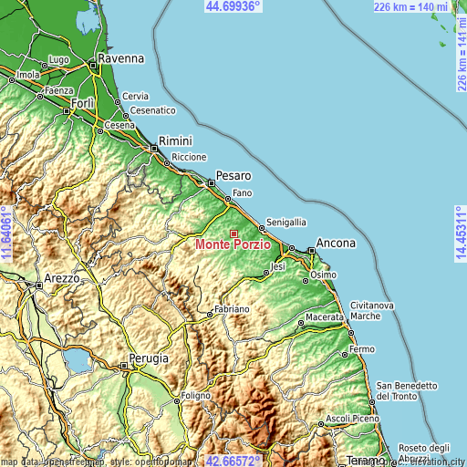 Topographic map of Monte Porzio