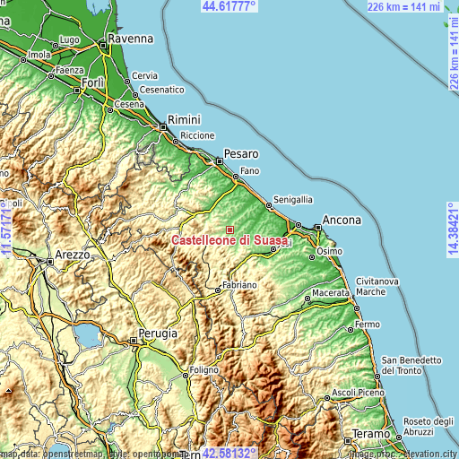 Topographic map of Castelleone di Suasa