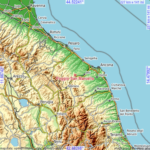 Topographic map of Poggio San Marcello