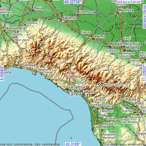 Topographic map of Filattiera