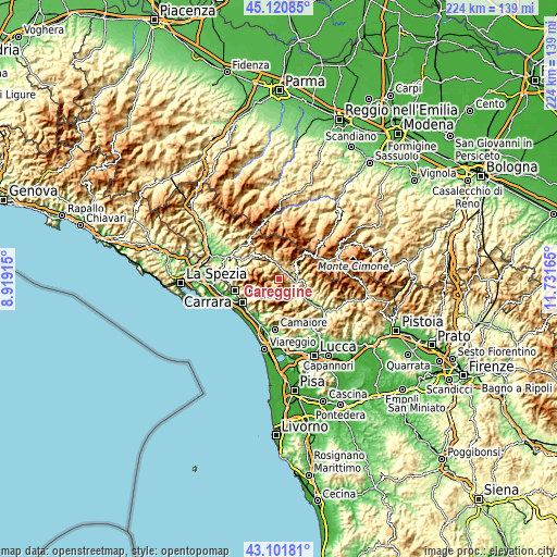 Topographic map of Careggine