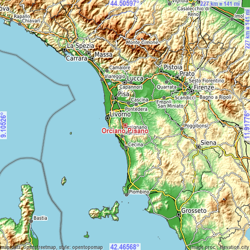 Topographic map of Orciano Pisano