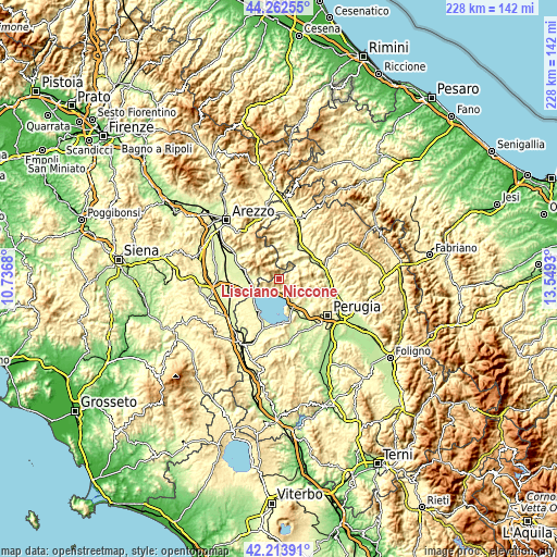 Topographic map of Lisciano Niccone