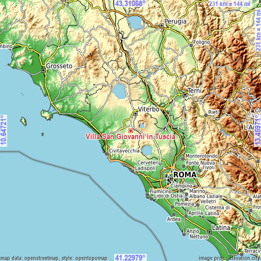 Topographic map of Villa San Giovanni in Tuscia