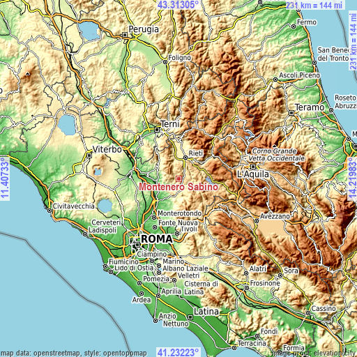 Topographic map of Montenero Sabino