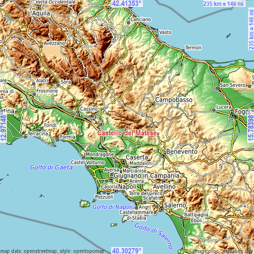 Topographic map of Castello del Matese