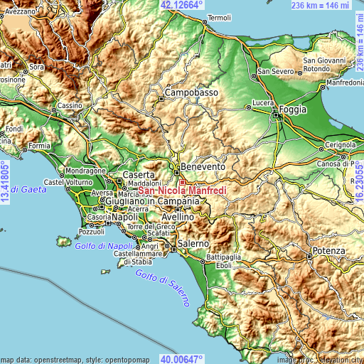 Topographic map of San Nicola Manfredi