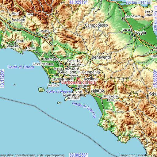 Topographic map of Carbonara di Nola