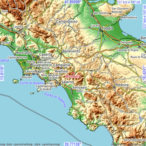 Topographic map of Montella