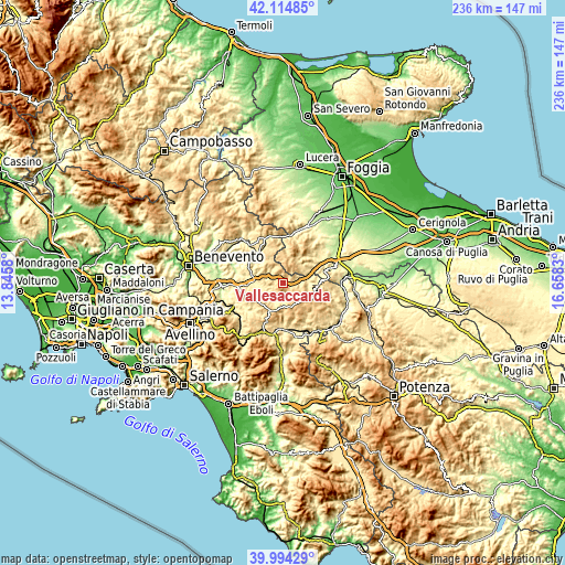 Topographic map of Vallesaccarda