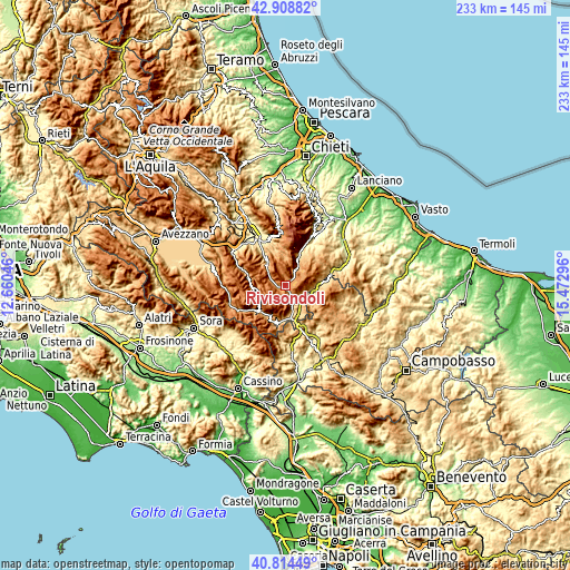 Topographic map of Rivisondoli