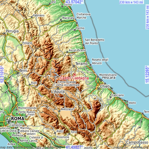 Topographic map of Castel Castagna