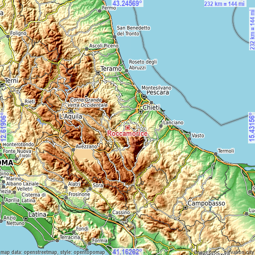 Topographic map of Roccamorice