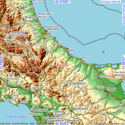 Topographic map of Palmoli