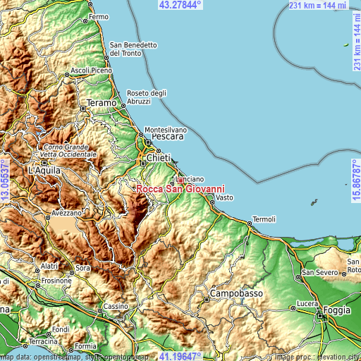 Topographic map of Rocca San Giovanni