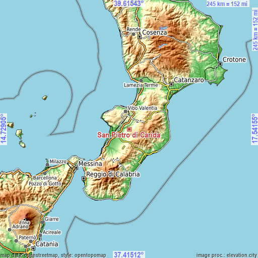 Topographic map of San Pietro di Caridà