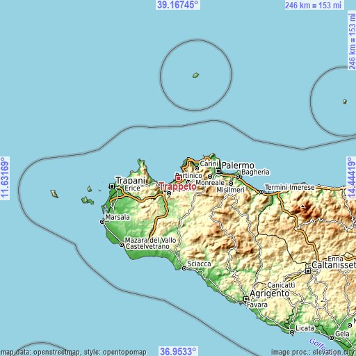 Topographic map of Trappeto