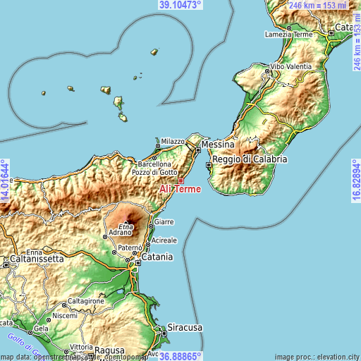 Topographic map of Alì Terme