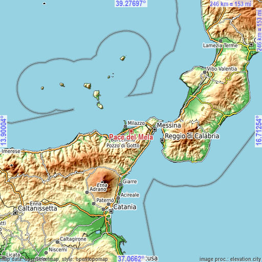 Topographic map of Pace del Mela