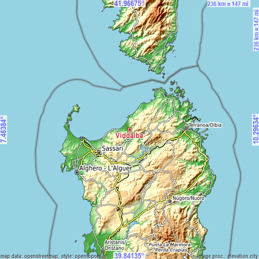 Topographic map of Viddalba