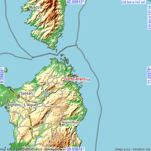 Topographic map of Golfo Aranci