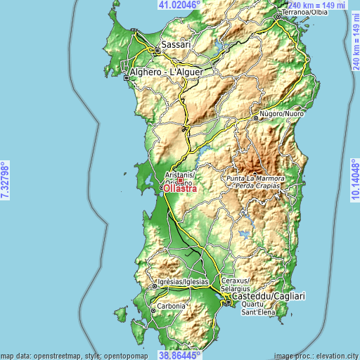 Topographic map of Ollastra