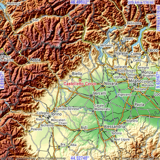 Topographic map of Castelletto Cervo