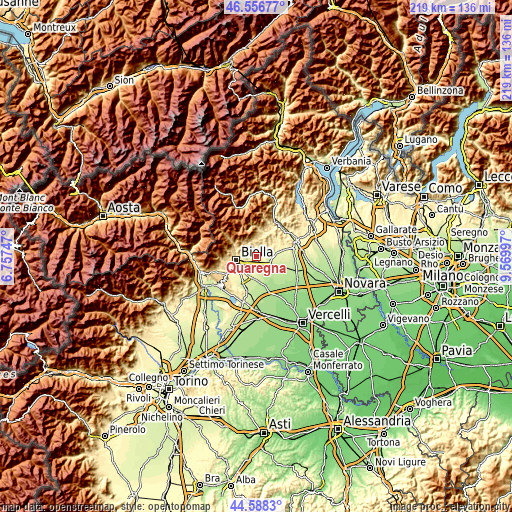 Topographic map of Quaregna