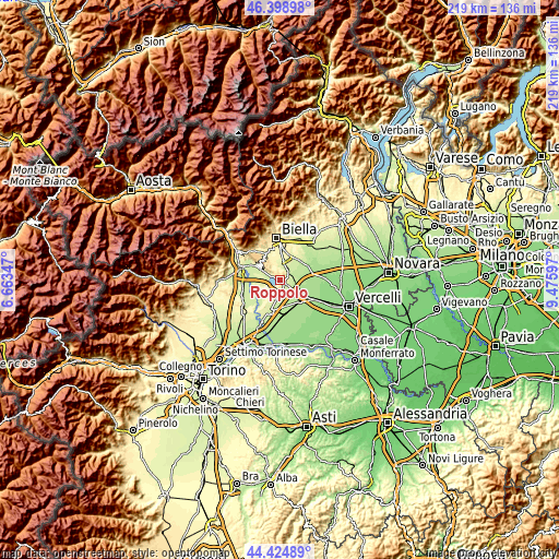 Topographic map of Roppolo