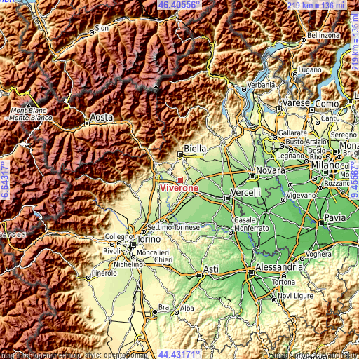 Topographic map of Viverone