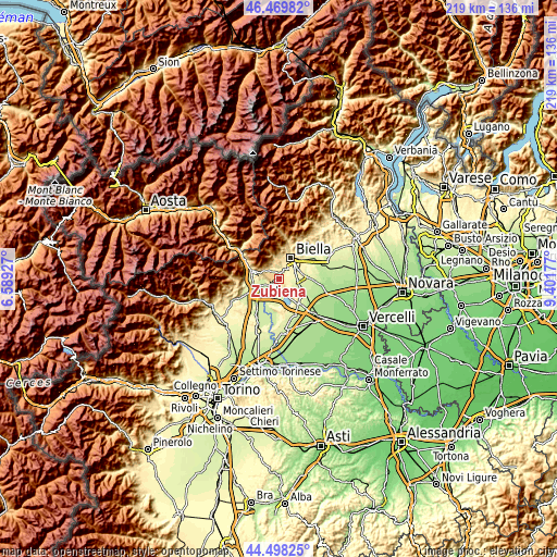 Topographic map of Zubiena