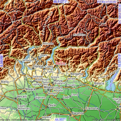 Topographic map of Barzio