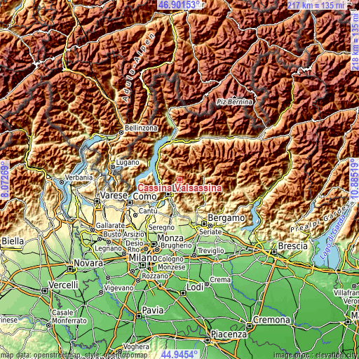 Topographic map of Cassina Valsassina