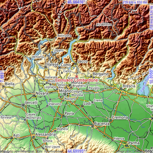 Topographic map of Cernusco Lombardone