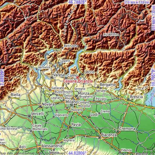 Topographic map of Cesana Brianza