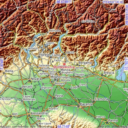 Topographic map of Montevecchia