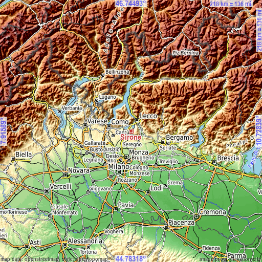 Topographic map of Sirone