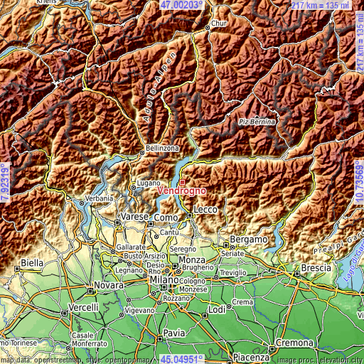 Topographic map of Vendrogno