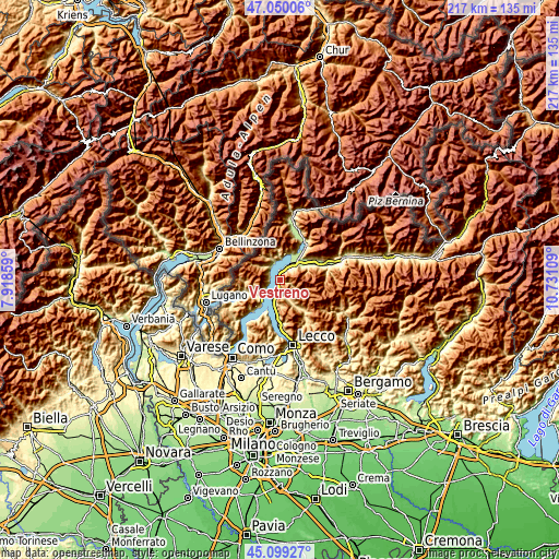 Topographic map of Vestreno