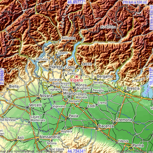 Topographic map of Viganò