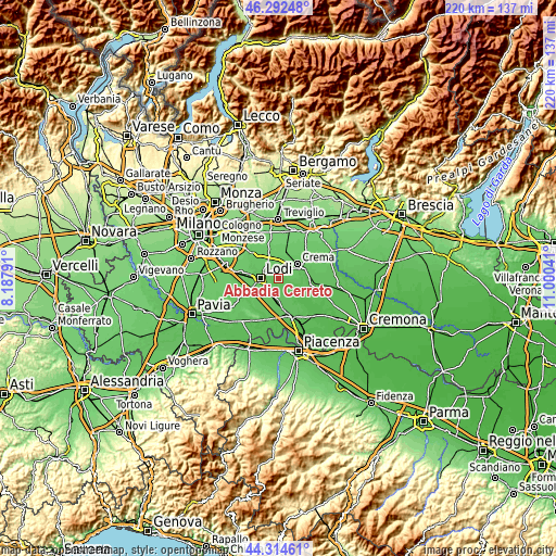 Topographic map of Abbadia Cerreto