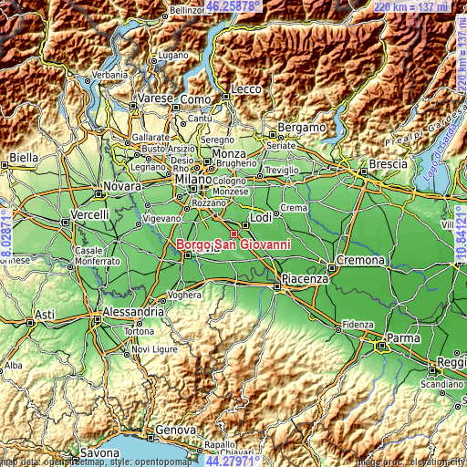 Topographic map of Borgo San Giovanni