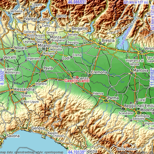 Topographic map of Caselle Landi