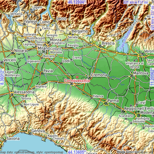 Topographic map of Cornovecchio