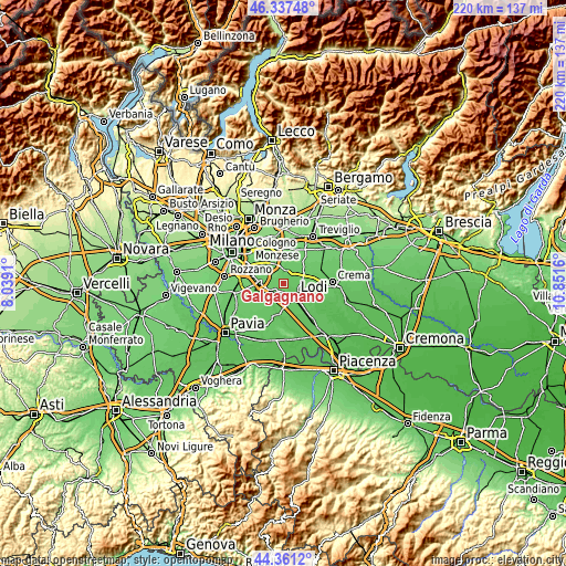 Topographic map of Galgagnano